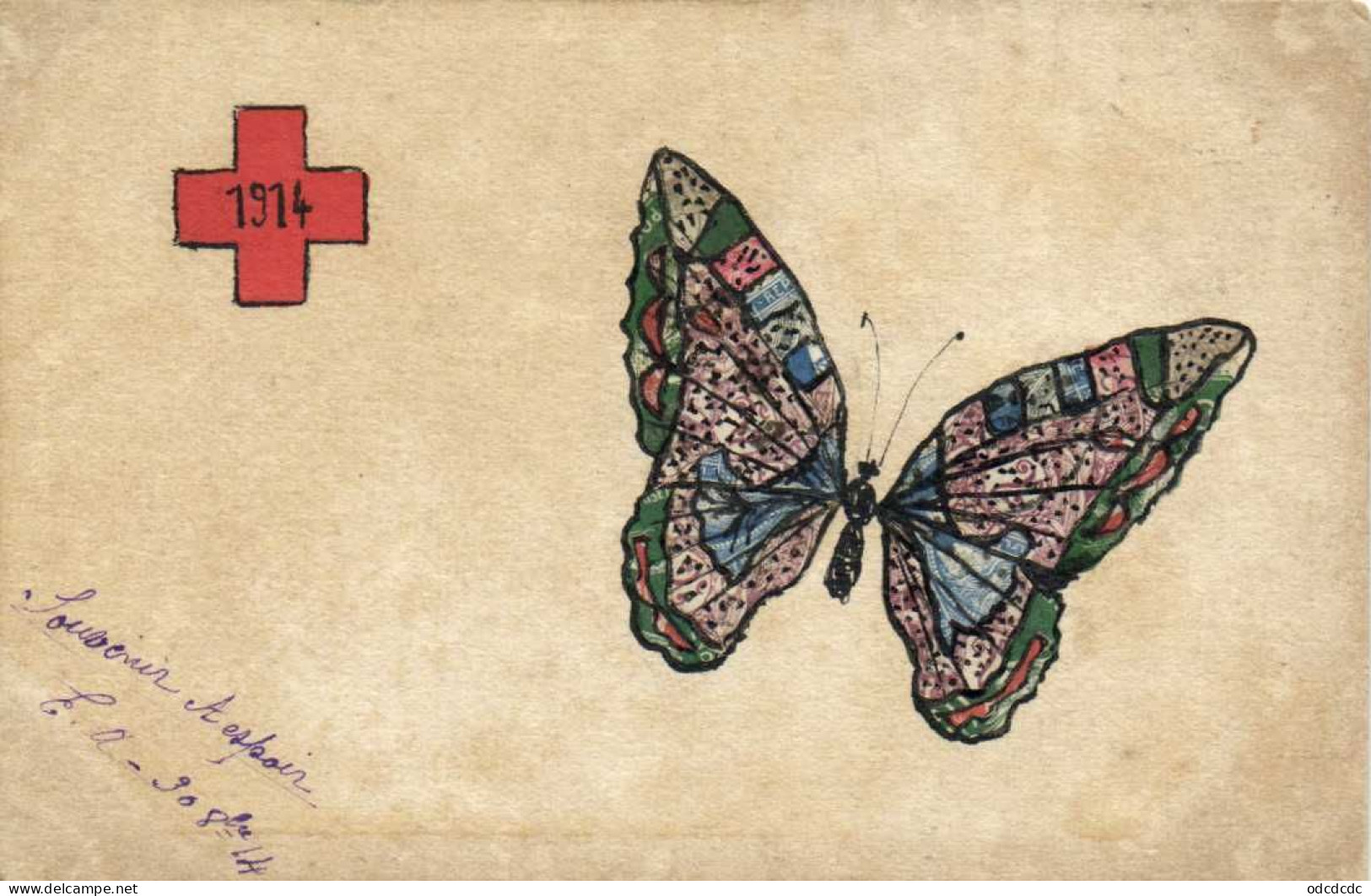 1914 Papillon Fabriqué Avec Des Timbres Souvenir Et Espoir 30 Ocr 1914 RV - Heimat