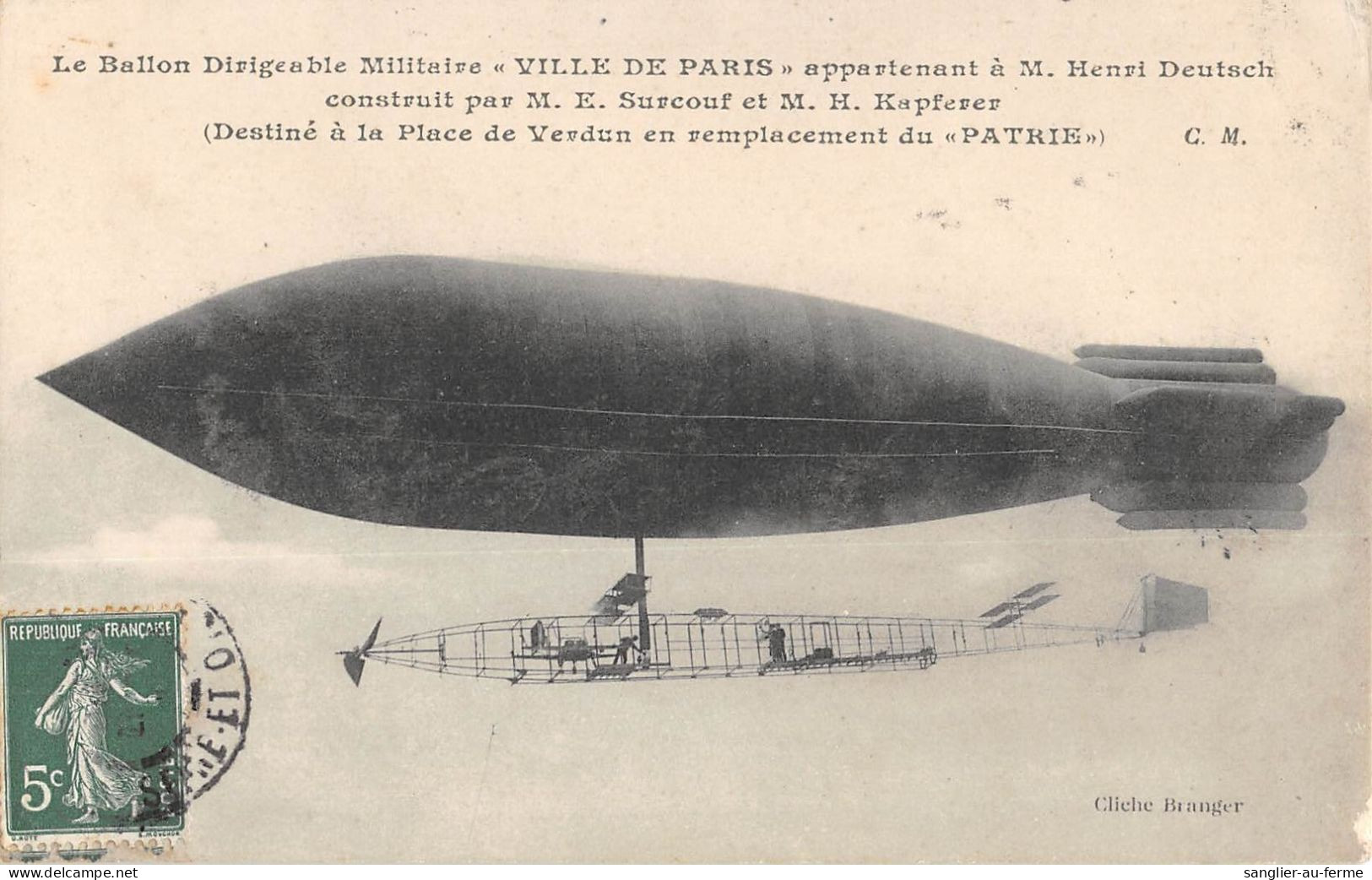 CPA / AVIATION / BALLON DIRIGEABLE / AEROSTATION / LE DIRIGEABLE VILLE DE PARIS CONSTRUIT PAR SURCOUF - Dirigibili