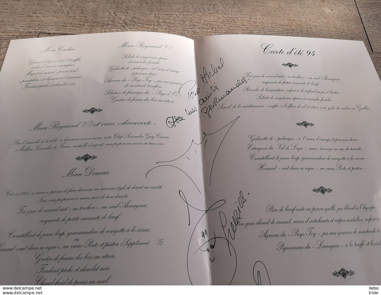 Grand Menu Yves Thuriès Le Grand écuyer Carte été 1994 Dédicacé Par Le Chef Thuriès Cuisine - Menükarten