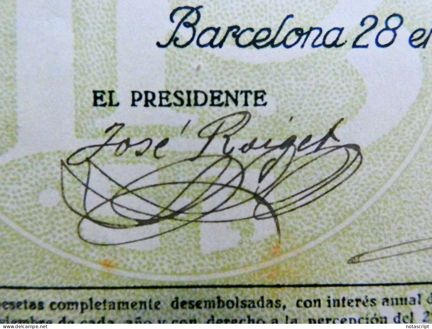 La Perfección SA, Beverages, Barcelona 1921 Share Certificate - Autres & Non Classés