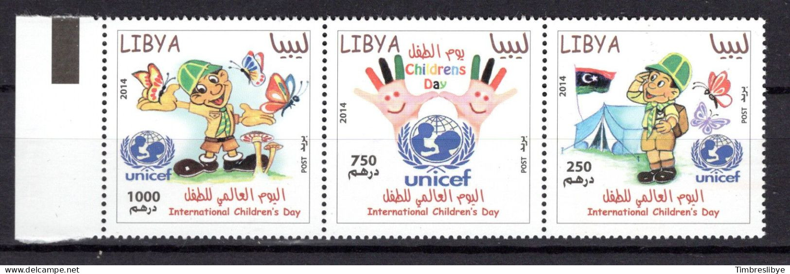 2014; Libye - Journée Internationale De L'enfance, 3 TP's Tenant, Neuf **.,MNH - Libië