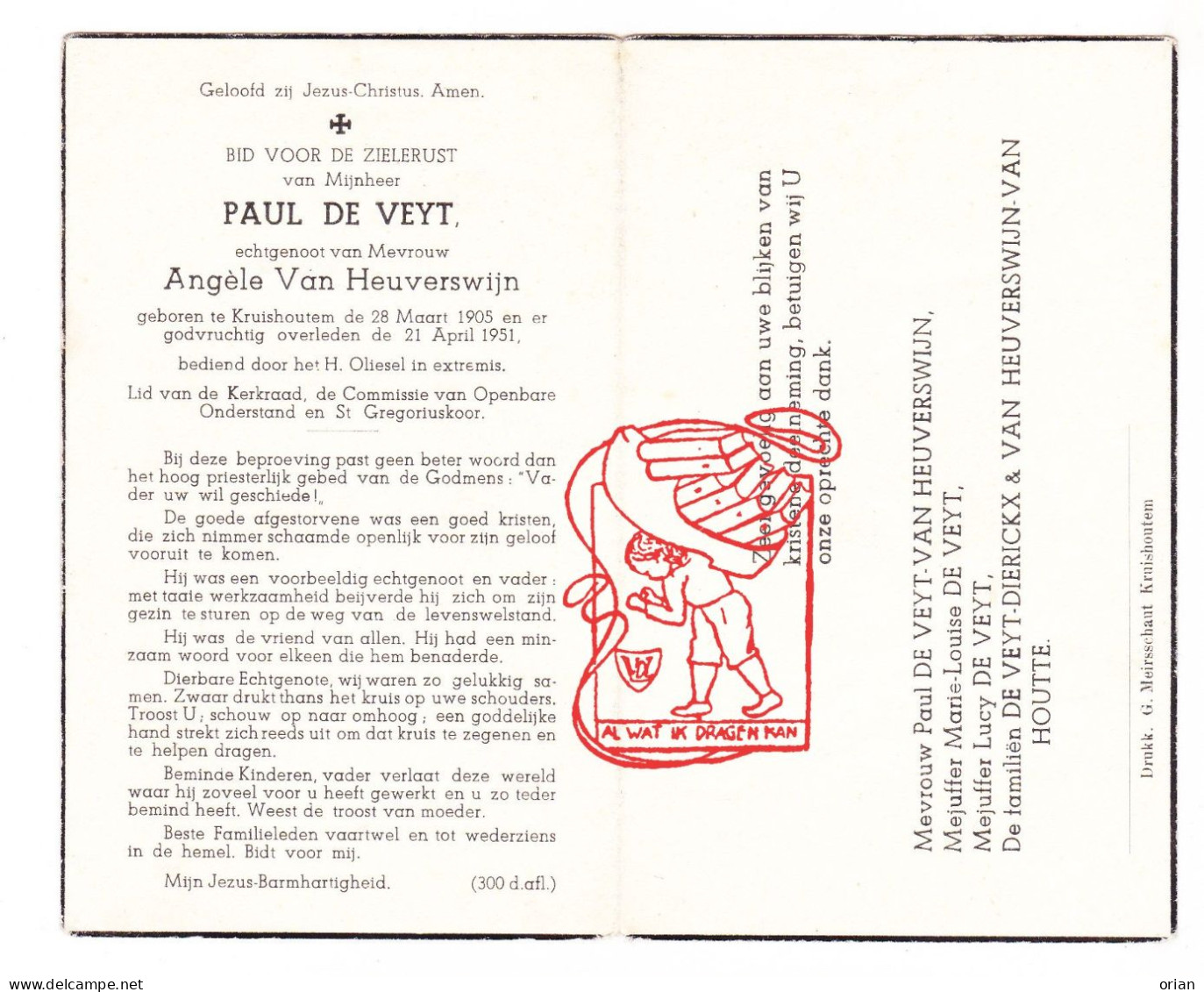 DP Lid Kerkraad & COO - Paul De Veyt ° Kruishoutem 1905 † 1951 X Angèle Van Heuverswijn // Dierickx Van Houtte - Devotion Images