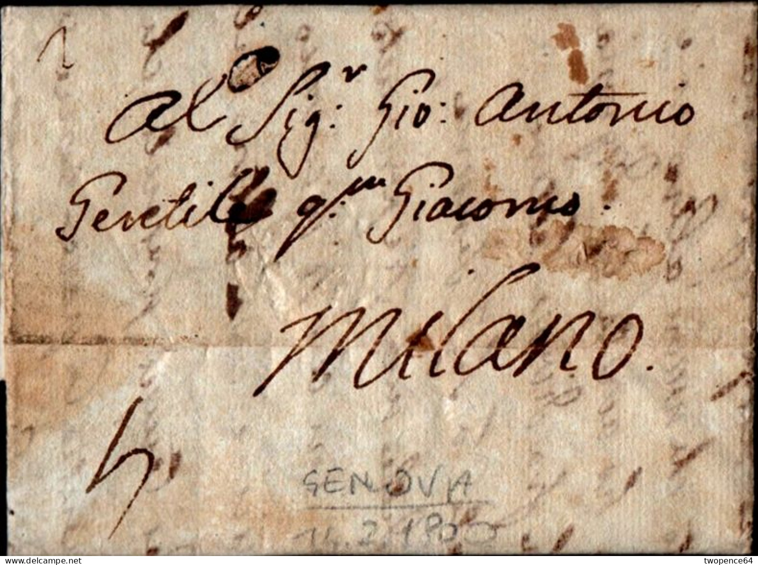 B9 - LETTERA  PREFILATELICA DA GENOVA A MILANO 1800 - ...-1850 Voorfilatelie