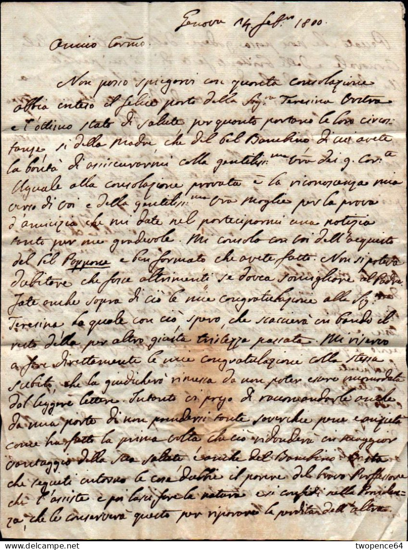 B9 - LETTERA  PREFILATELICA DA GENOVA A MILANO 1800 - 1. ...-1850 Prephilately