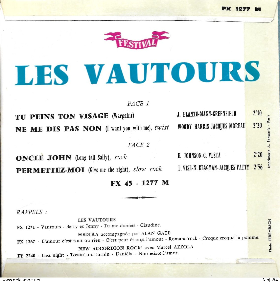EP 45 RPM (7") Les Vautours " Tu Peins Ton Visage  " - Autres - Musique Française