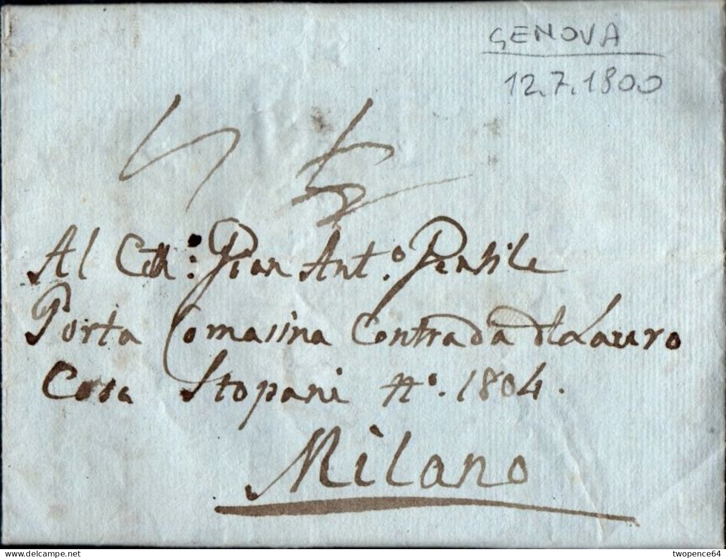 B10 - LETTERA  PREFILATELICA DA GENOVA A MILANO 1800 - ...-1850 Préphilatélie