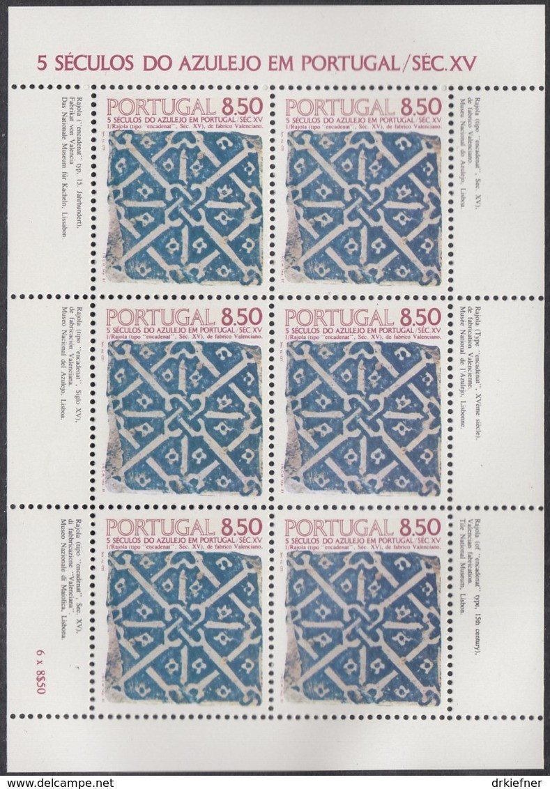 PORTUGAL  1528, Kleinbogen,postfrisch **, 500 Jahre Azulejos In Portugal, 1981 - Blocs-feuillets