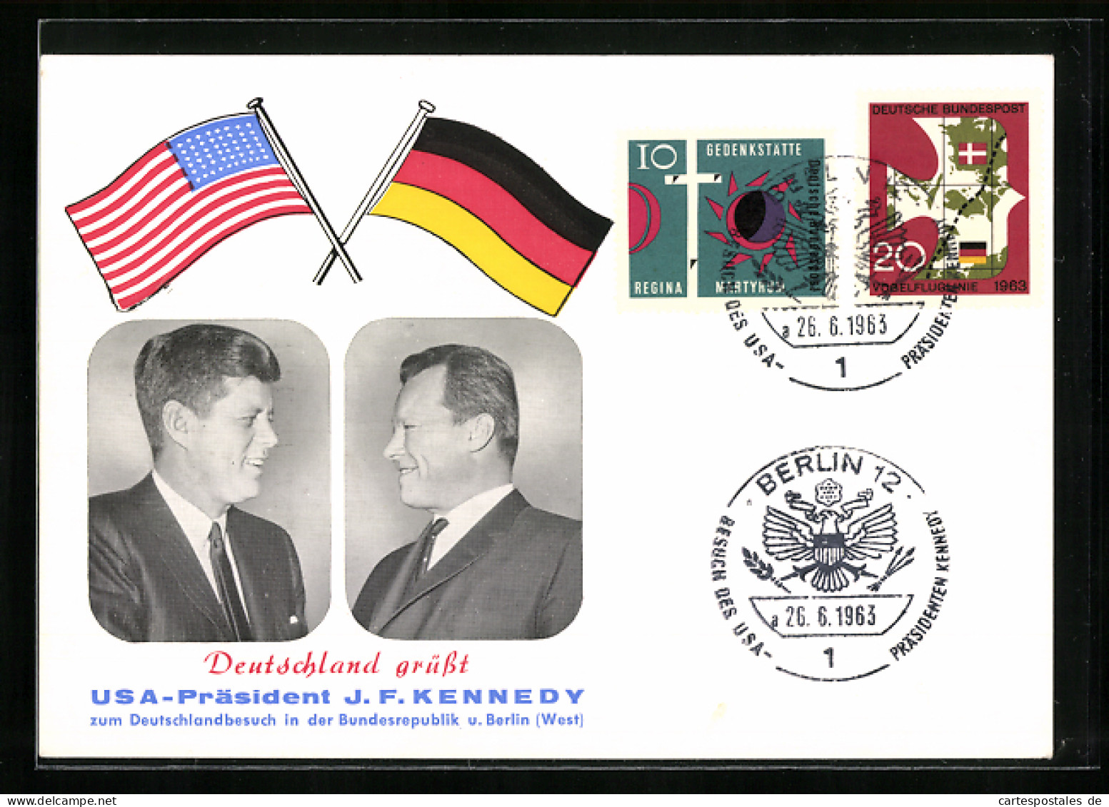 AK Portraits J. F. Kennedy Und Willy Brandt, Deutschlandbesuch 1963  - Politieke En Militaire Mannen