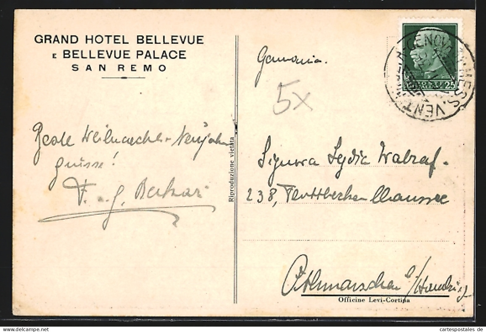 Cartolina San Remo, Grand Hotel Bellevue & Bellevue Palace  - San Remo