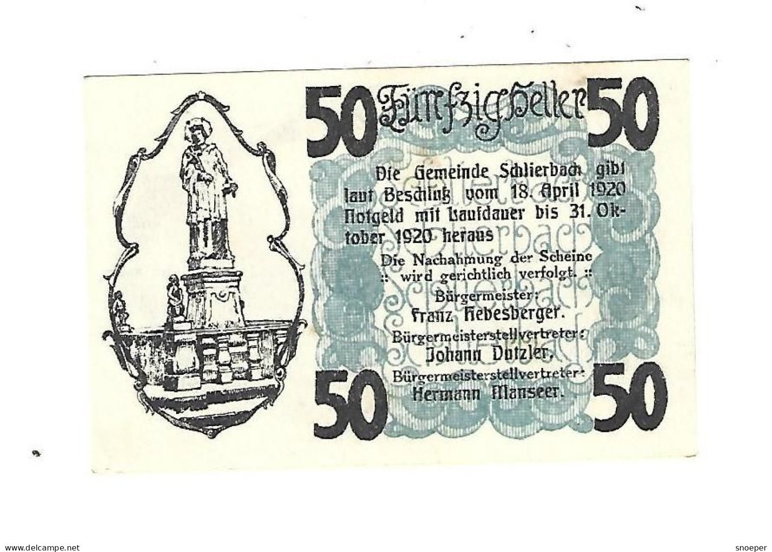 **Austria Notgeld    Schlierbach 50 Heller   962.1 - Oesterreich