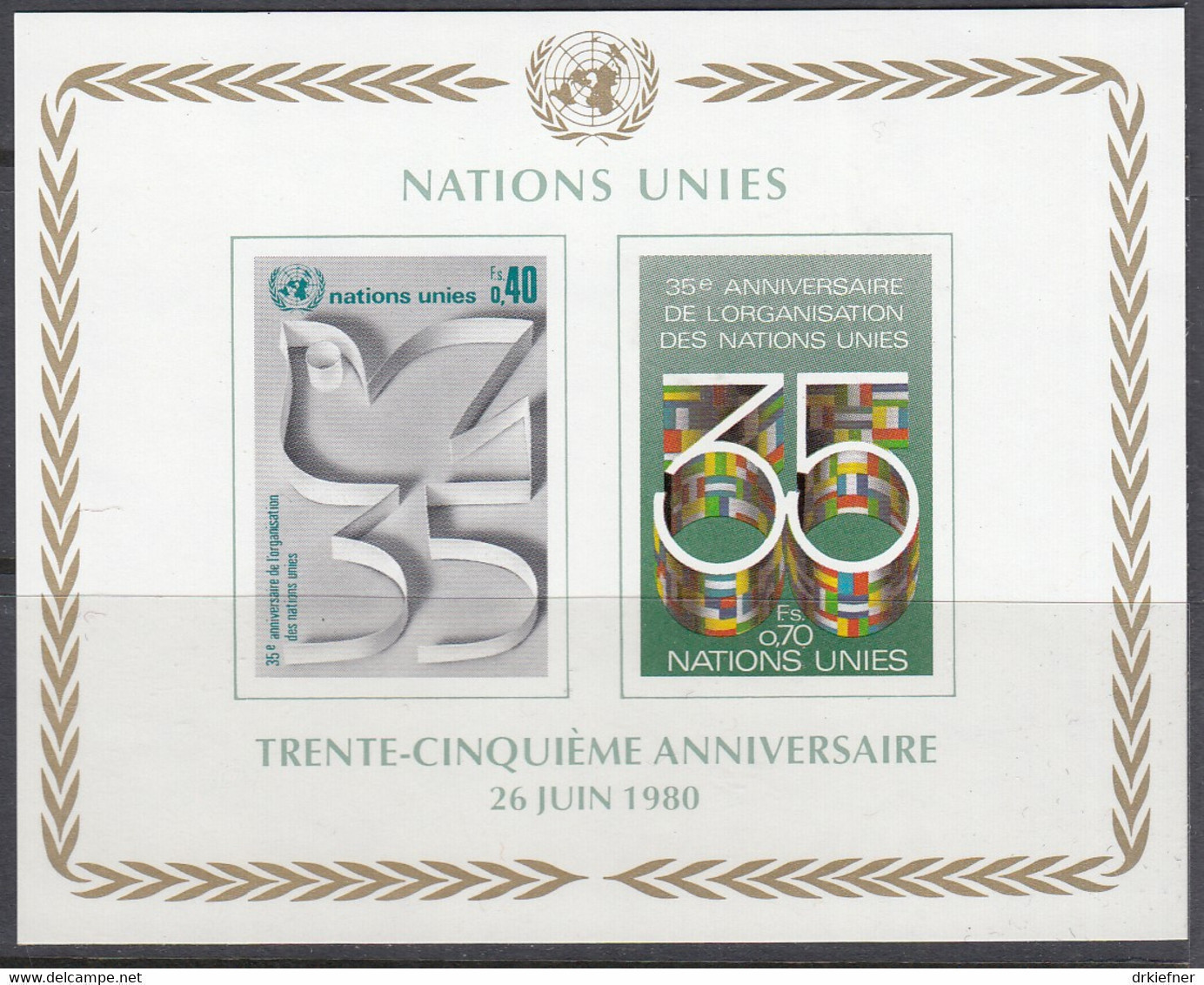 UNO GENF  Block 2, Postfrisch **, 35 Jahre UNO, 1980 - Blocs-feuillets