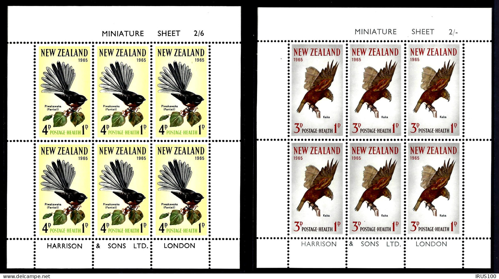 NEW ZEALAND 1965 - FEUILLET OISEAUX MNH  Mi 442-443 ** / MNH - Nuovi