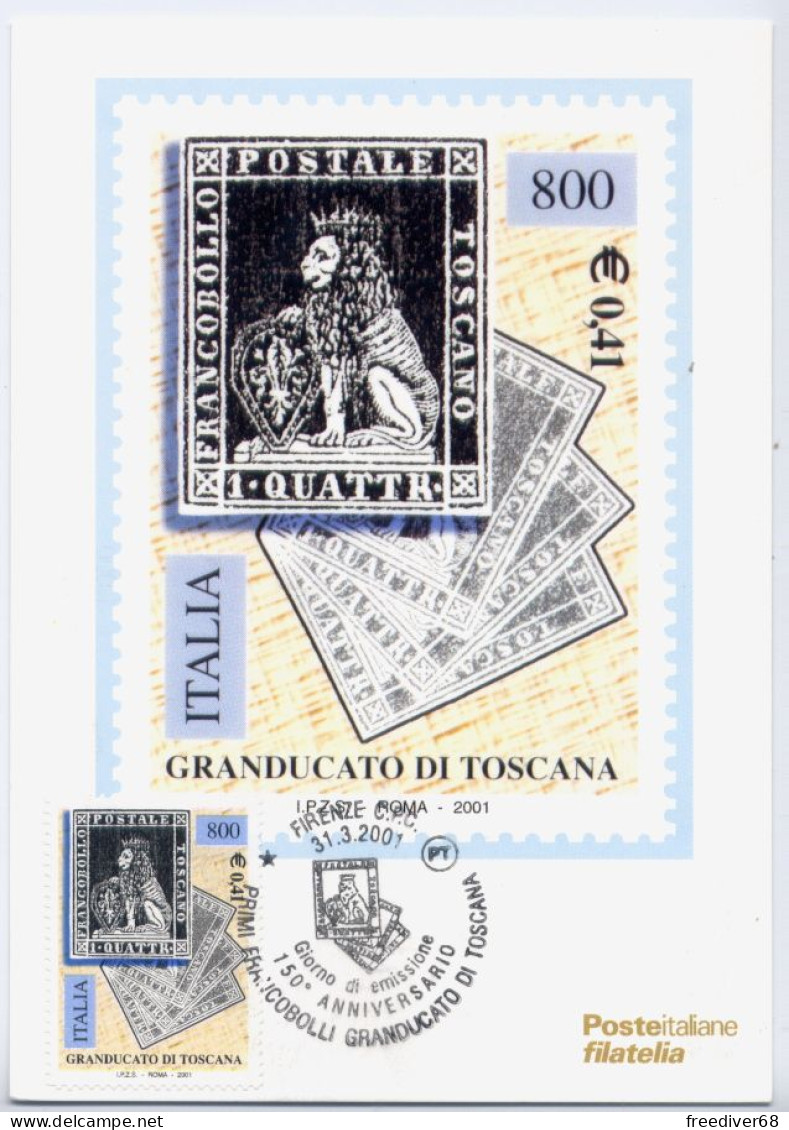 GRANDUCATO Di TOSCANA Cartolina Commemorativa Primi Francobolli CON ANNULLO Asburgo Lorena Firenze Pisa Siena Livorno - Timbres (représentations)