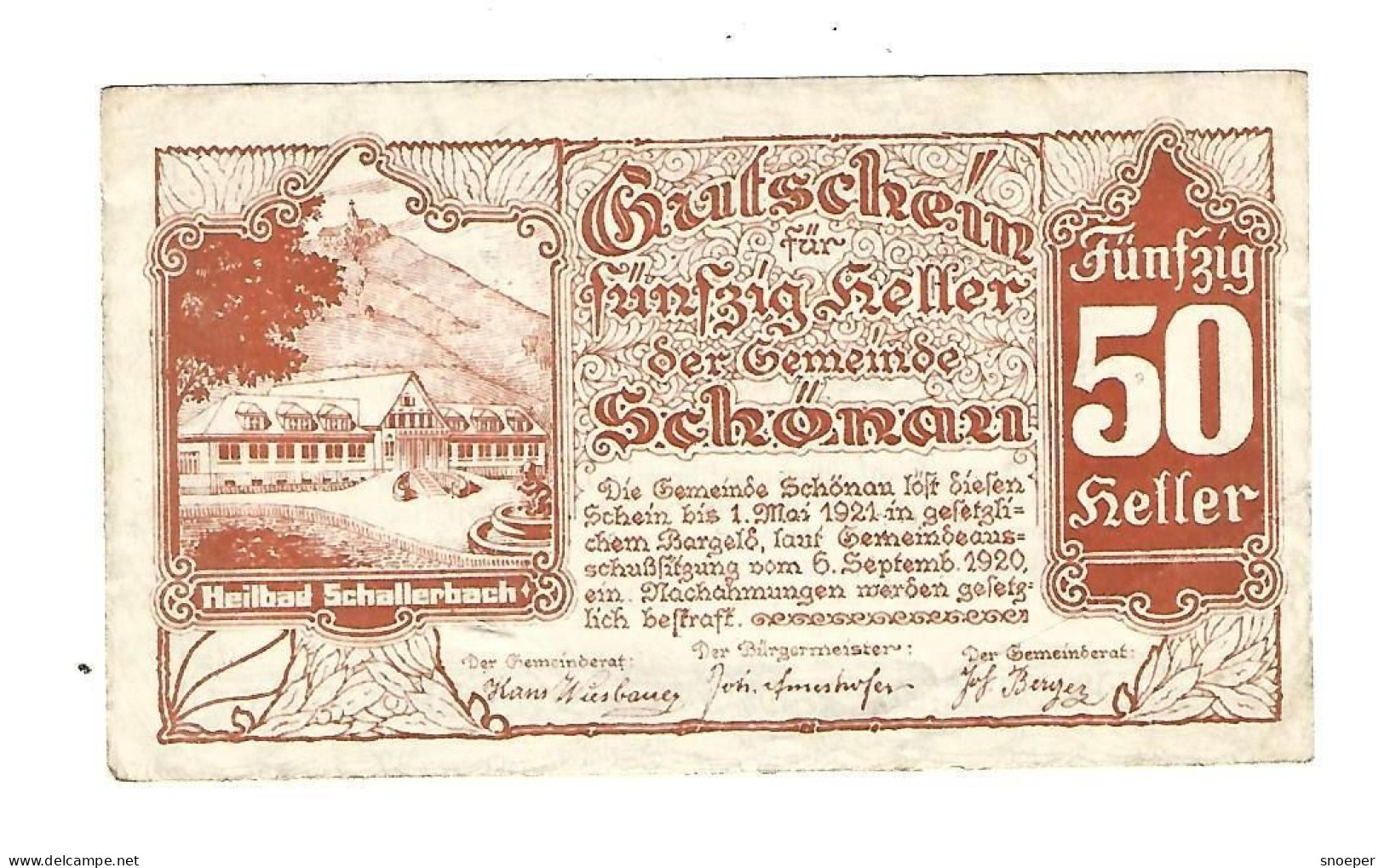 **Austria Notgeld   Schonhau  50 Heller   964.2a - Austria