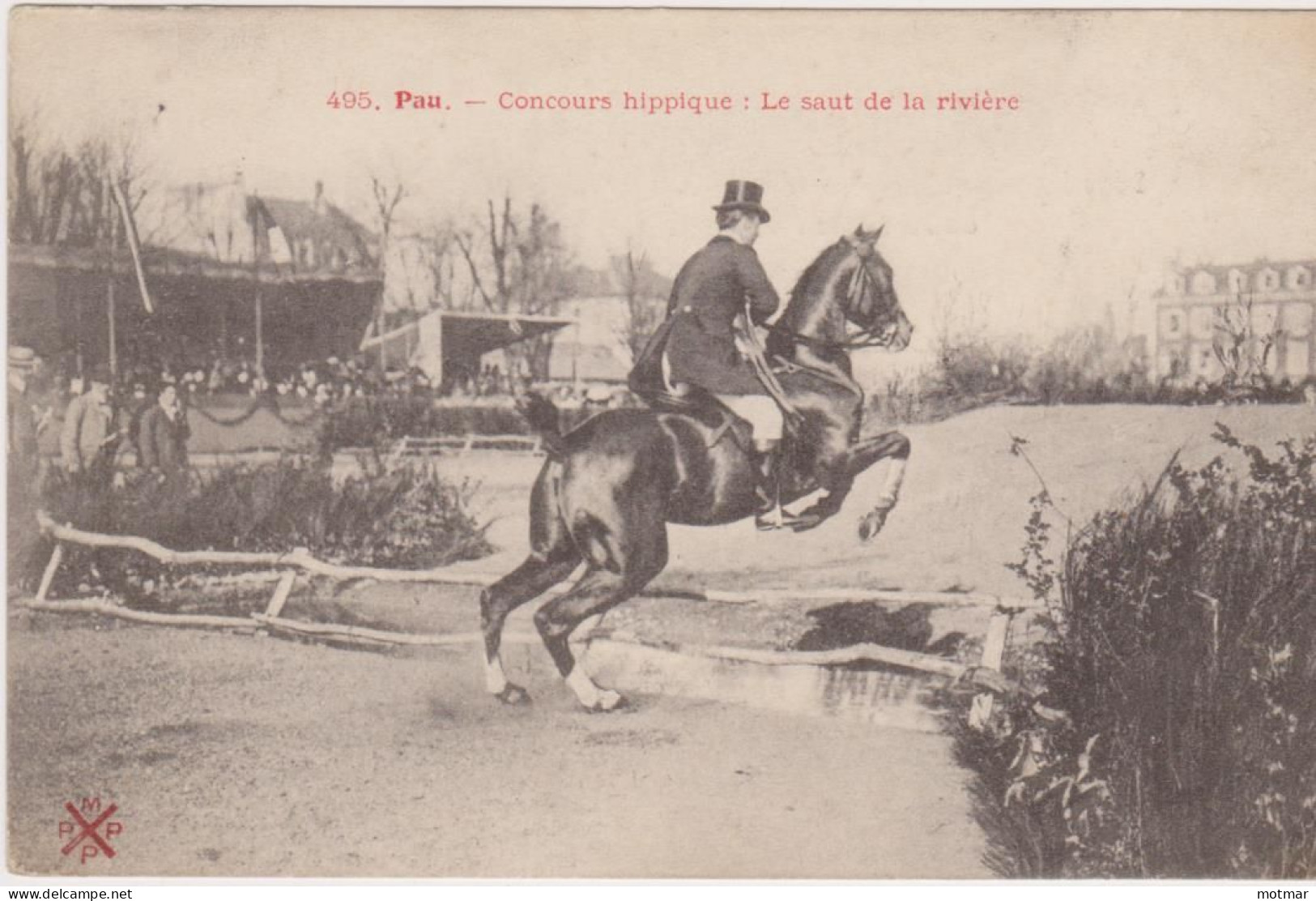 PAU -Concours Hippique, Le Saut De Rivière, Cheval Et Cavalier Gros Plan-voyagée En 1905 - Autres & Non Classés