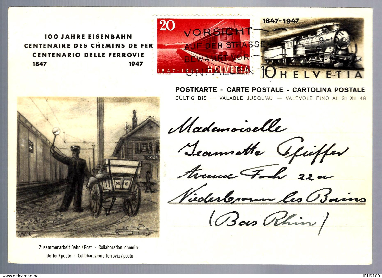 ENTIER POSTAL DE LA SUISSE - 1947 - THÈME CHEMIN DE FER - EISENBAHN - GANZSACHE - Enteros Postales