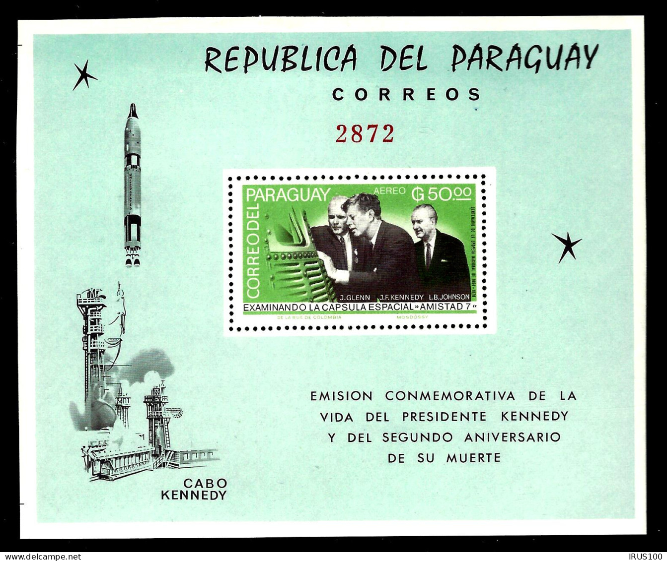 PARAGUAY 1965 Block 71 ** (Mi) MNH - KENNEDY..., EXAMINENT CAPSULE SPATIALE 7  - Südamerika