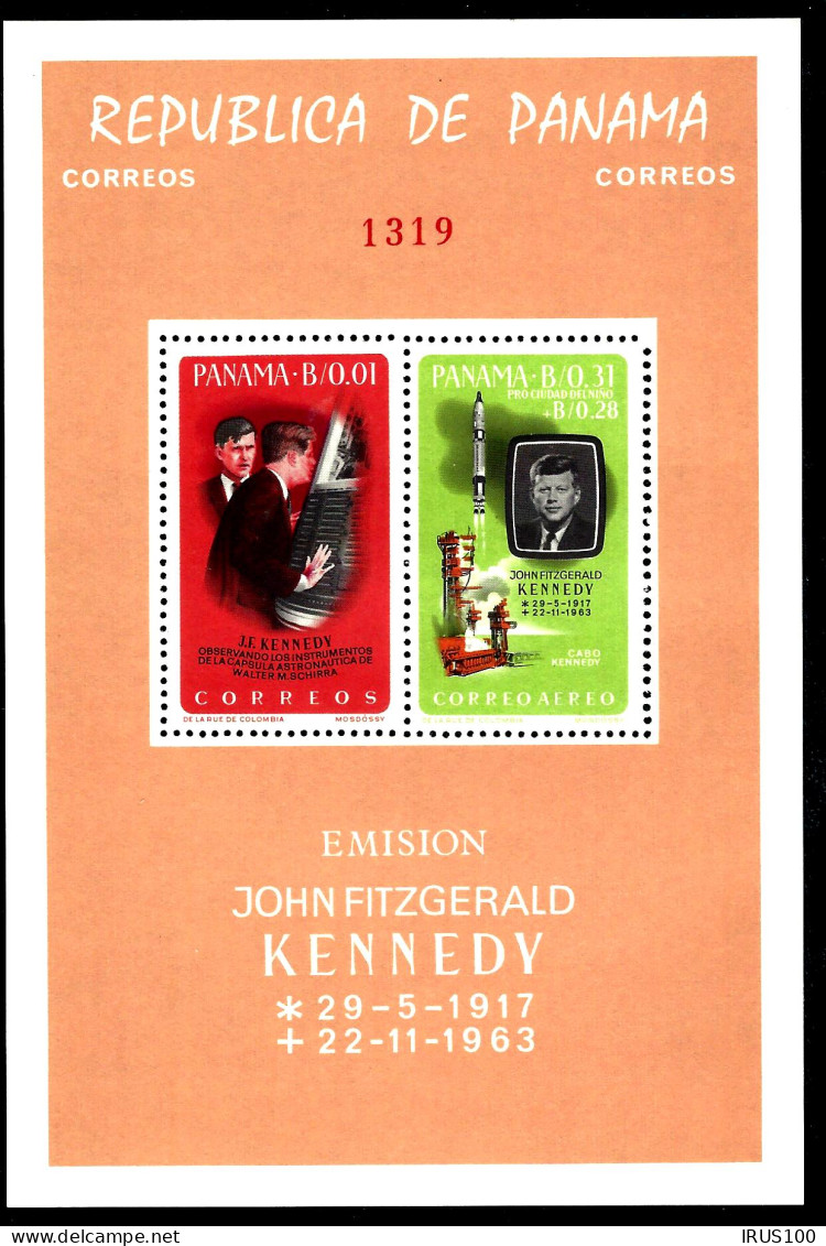 R. PANAMA1965KENNEDY À CAP CANAVERAL AVEC SCHIRRA. BLOC FEUILLET ** / MNH - Etats-Unis