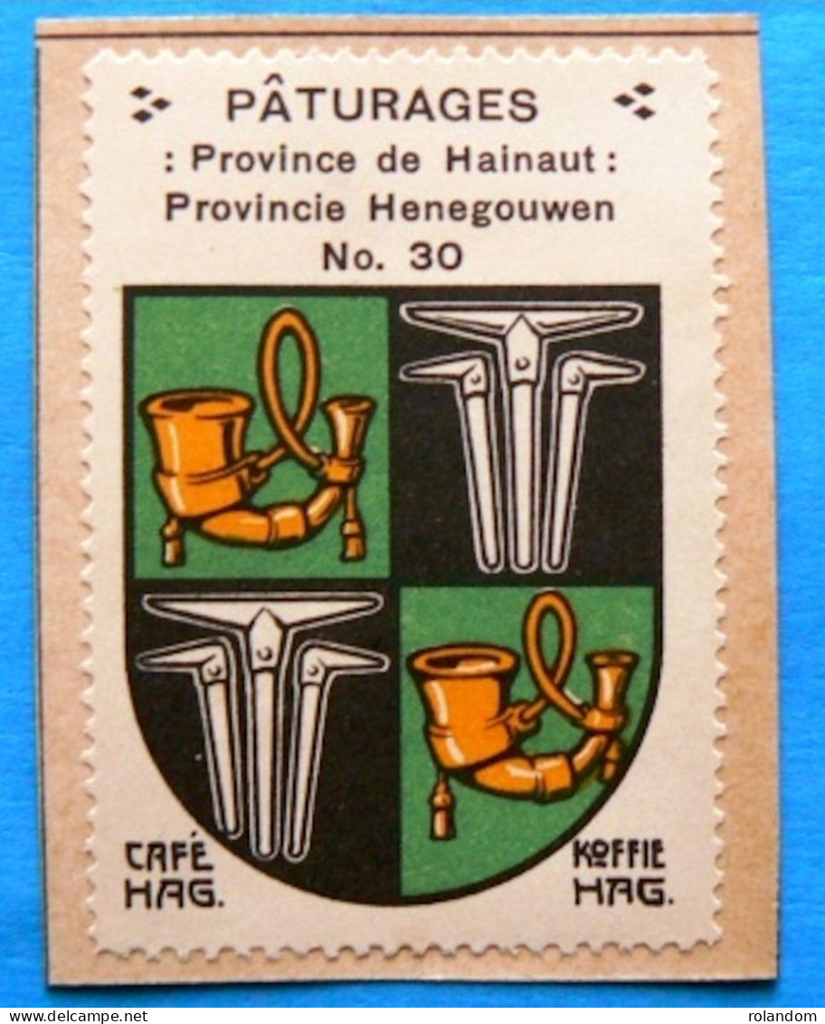 Hainaut N030 Pâturages Colfontaine Timbre Vignette 1930 Café Hag Armoiries Blason écu TBE - Tè & Caffè