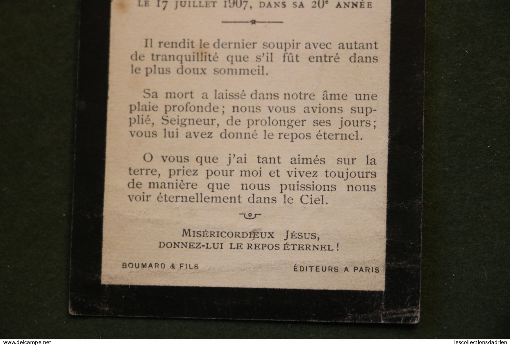 Image mortuaire 1907 Monsieur René Bon Valogne -  doodsprentje Bidprentje -  croix pensée colombe