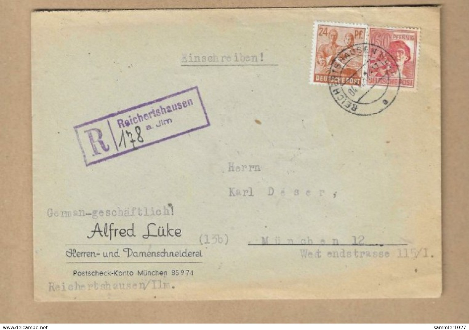 Los Vom 20.04 - Heimatbeleg Aus Reichertshausen 1947 Einschreiben - Briefe U. Dokumente
