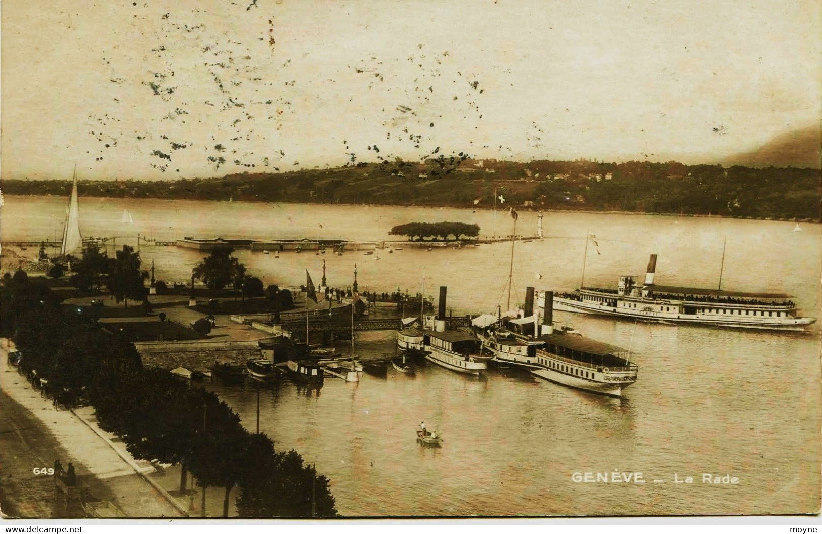 3509 - Suisse -  GENEVE  :  LA RADE  , Bateaux à Roues , Barques  Carte Photo Trés Rare - - Genève