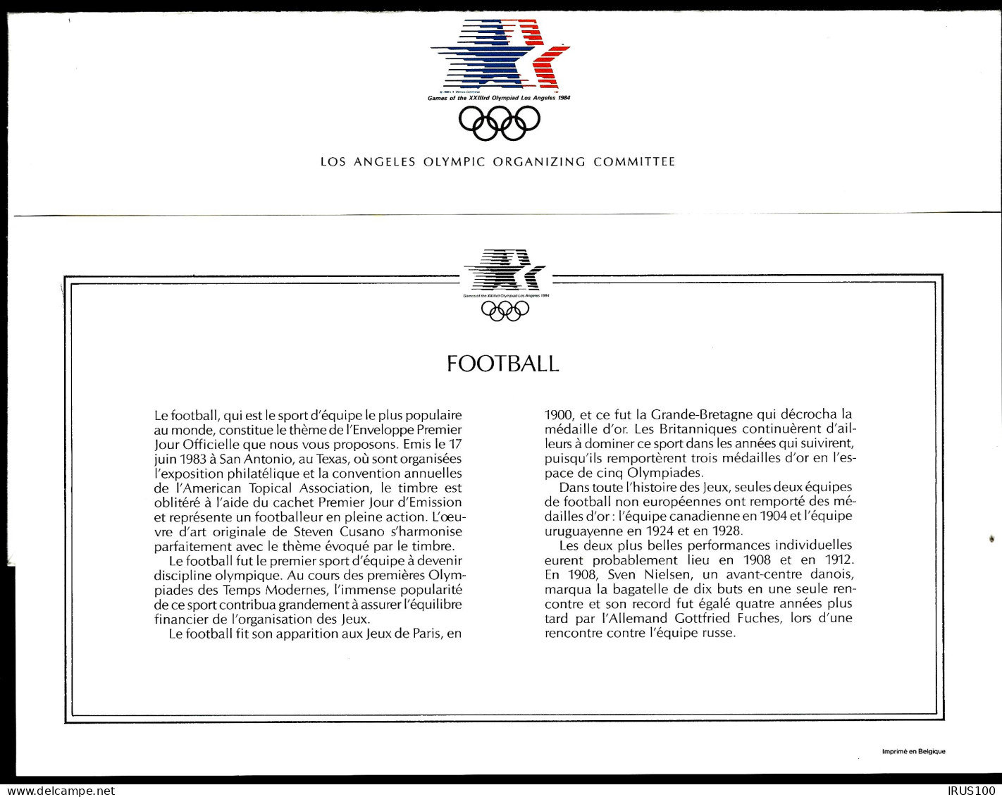 FOOTBALL - USA JEUX OLYMPIQUES LOS ANGELES - Lettres & Documents