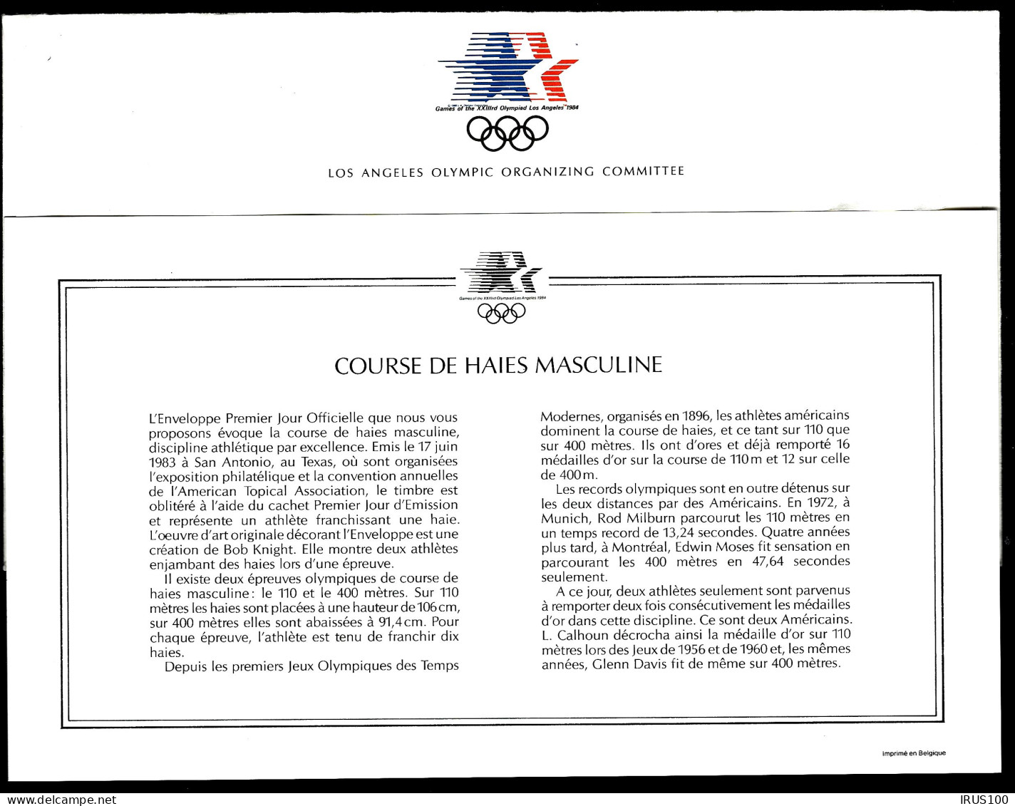 COURSE DE HAIES - USA JEUX OLYMPIQUES LOS ANGELES - Athletics