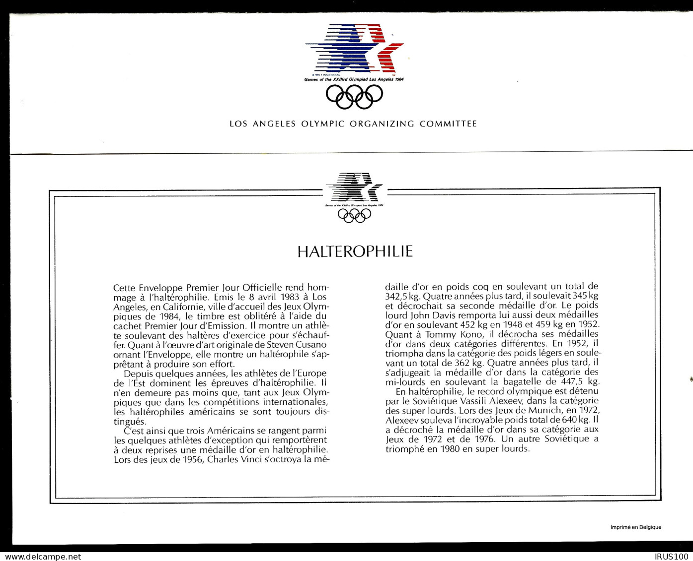 HALTÉROPHILIE - USA JEUX OLYMPIQUES LOS ANGELES - Pesistica