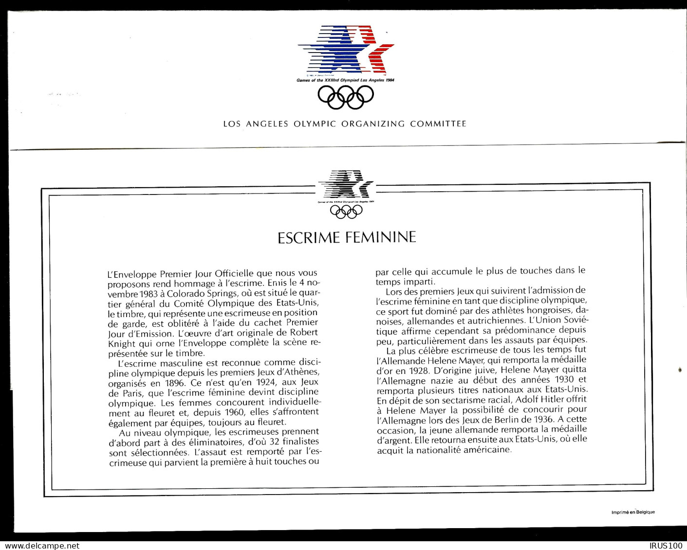 ESCRIME - USA JEUX OLYMPIQUES LOS ANGELES - Fechten