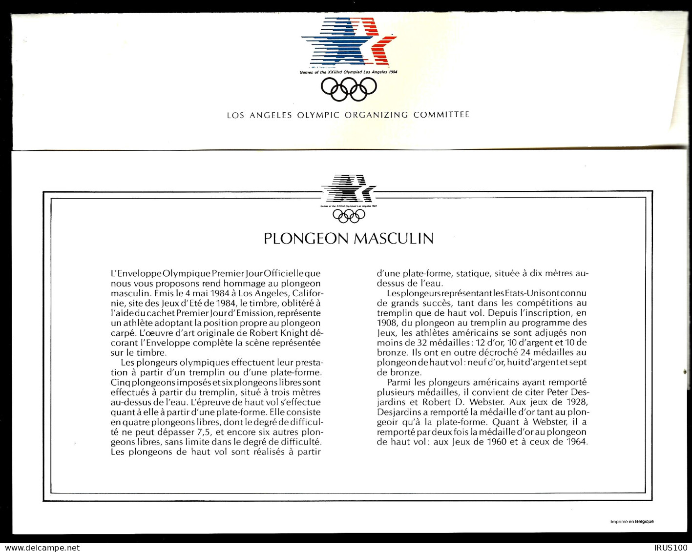 PLONGEON MASCULIN - USA JEUX OLYMPIQUES LOS ANGELES  - Kunst- Und Turmspringen