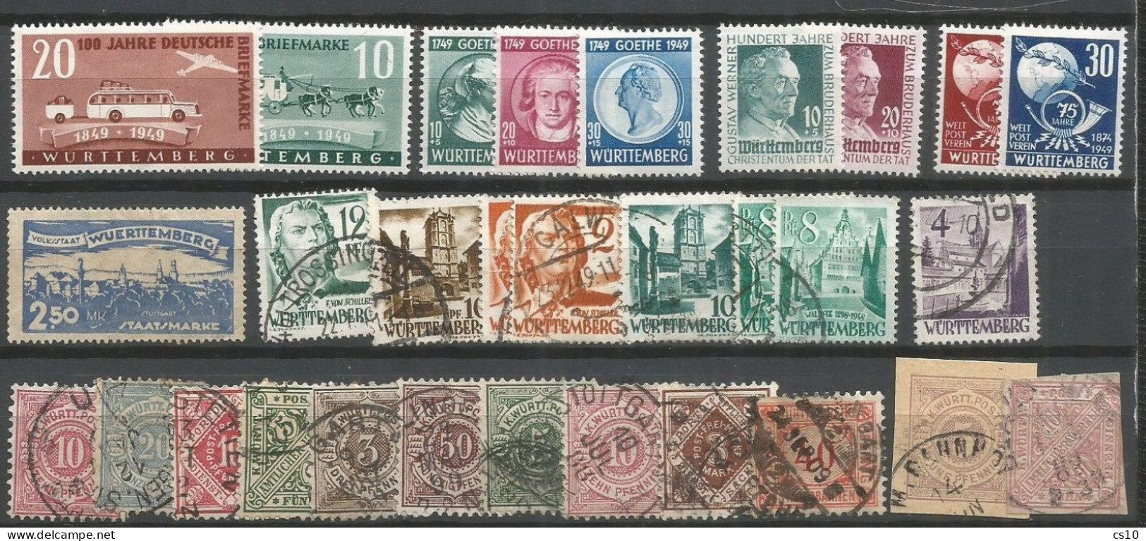 Germany French Zone Wurttemberg Small Lot MLH + Used + Old State + Express Big Fragment With Some Uncommon Values - Württemberg