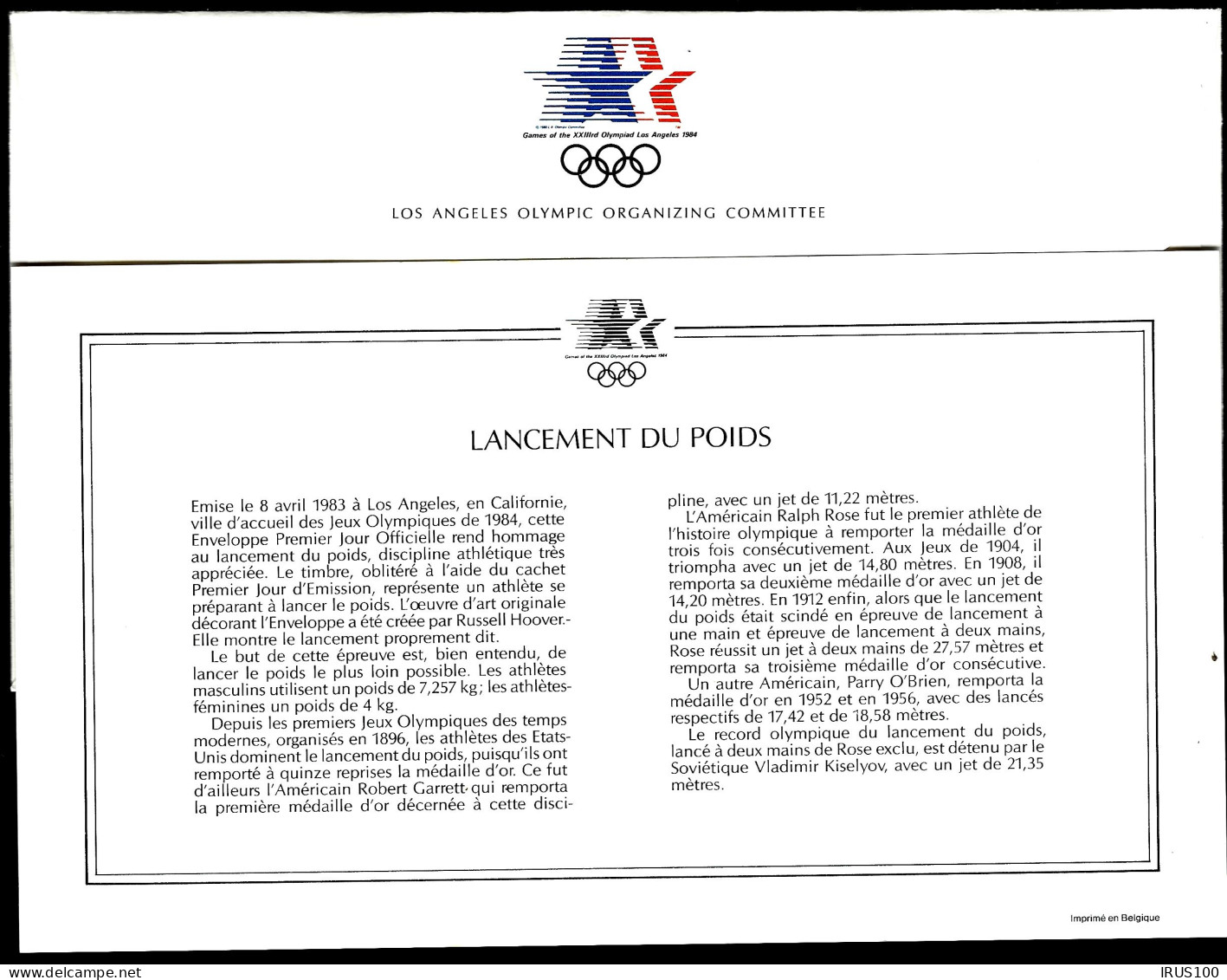 LANCÉ DU POIDS - USA JEUX OLYMPIQUES LOS ANGELES  - Athlétisme