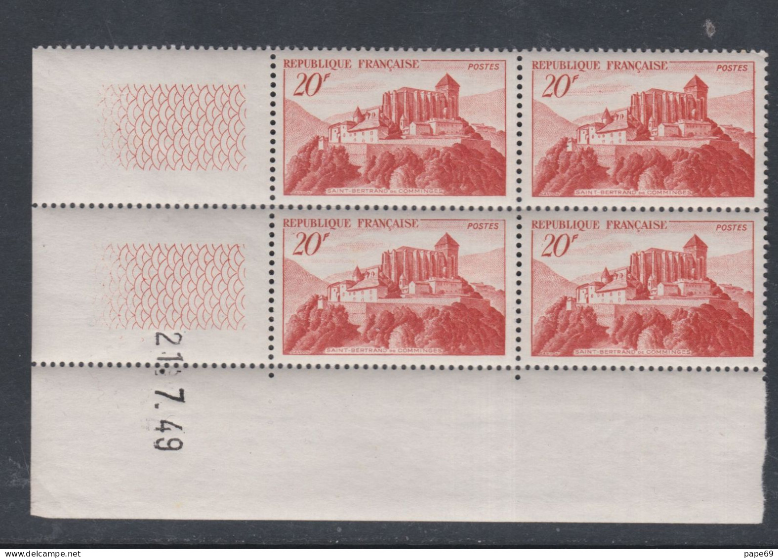 France  N° 841A XX  Saint-Bertrand-de-Comminges En Bloc De 4 Coin Daté Du 21 / 7 / 49 ;  Sans Charnière, TB - 1940-1949