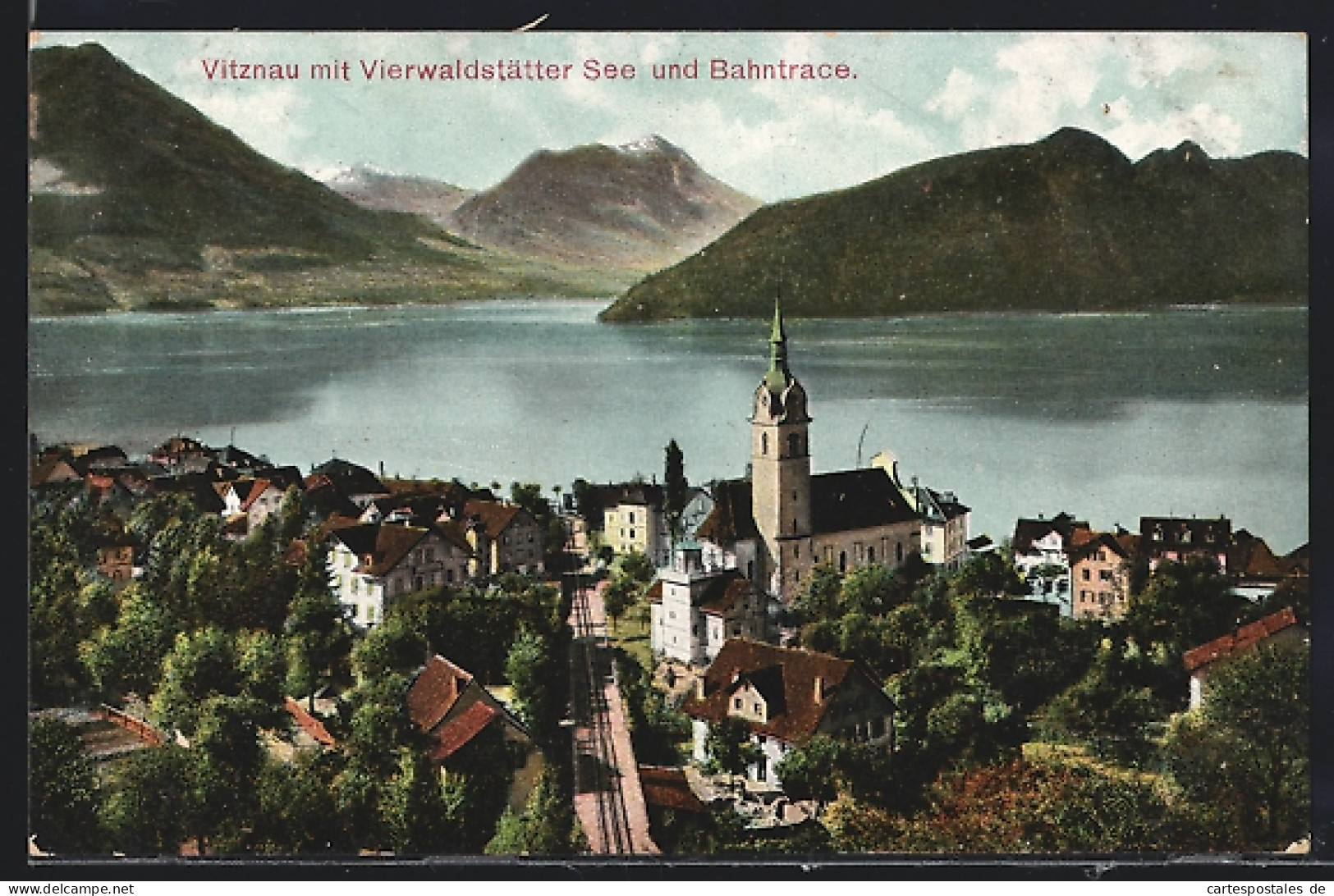 AK Vitznau, Ortsansicht Mit Vierwaldstätter See Und Bahntrasse  - Vitznau