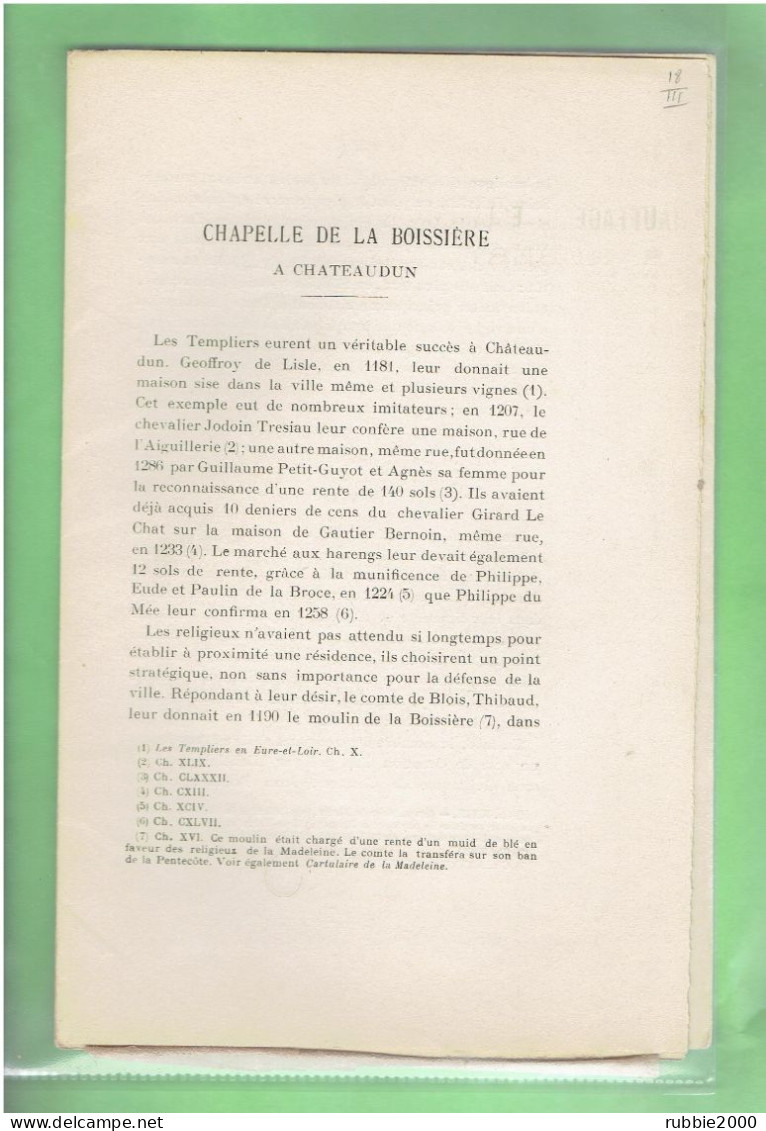 1904 CHATEAUDUN CHAPELLE DE LA BOISSIERE CHAPELLE DES TEMPLIERS EURE ET LOIR ET CHAPELLE D OUZENAIN A BONNEVAL - Centre - Val De Loire