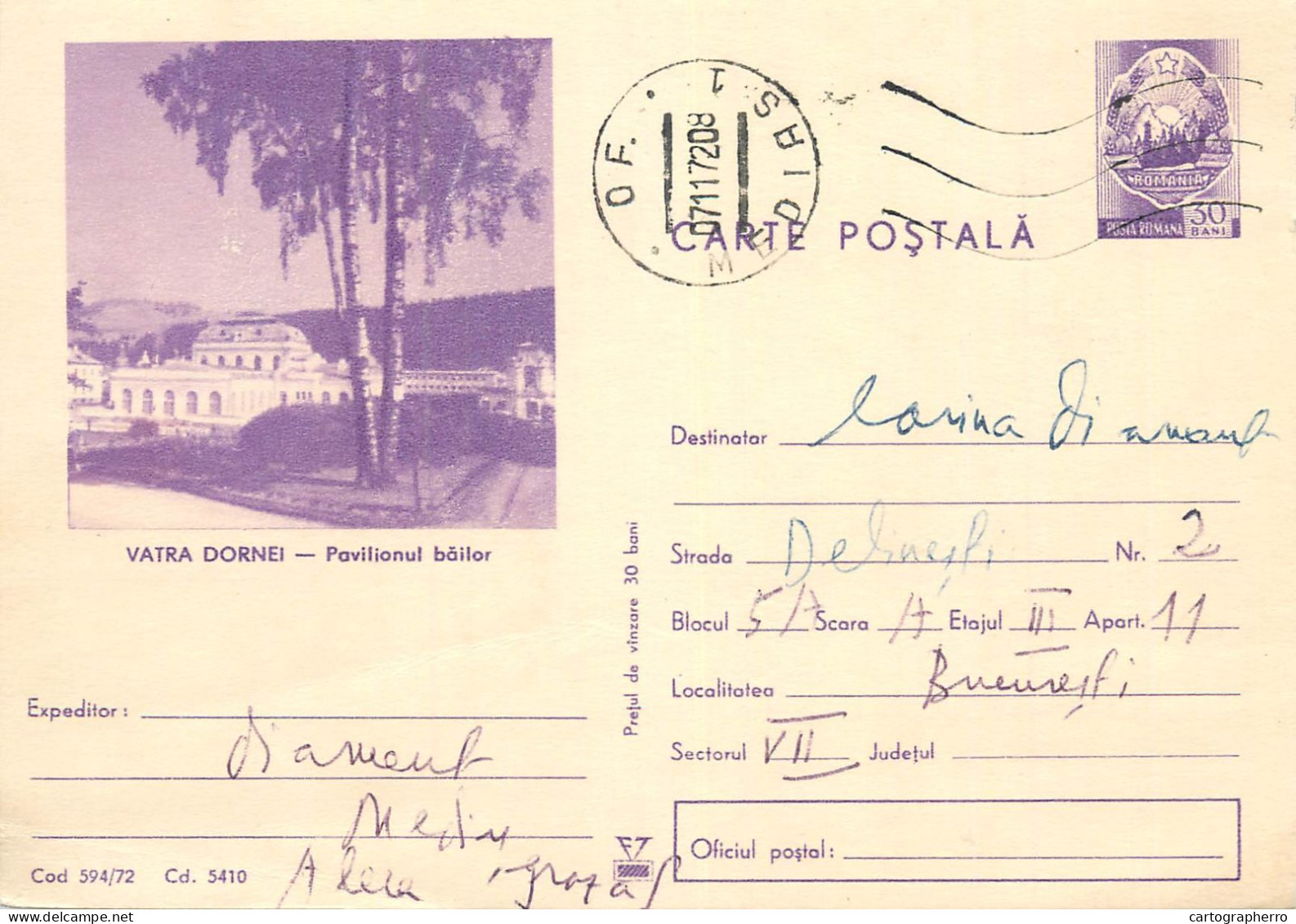 Postal Stationery Postcard Romania Vatra Dornei Pavilion - Rumänien