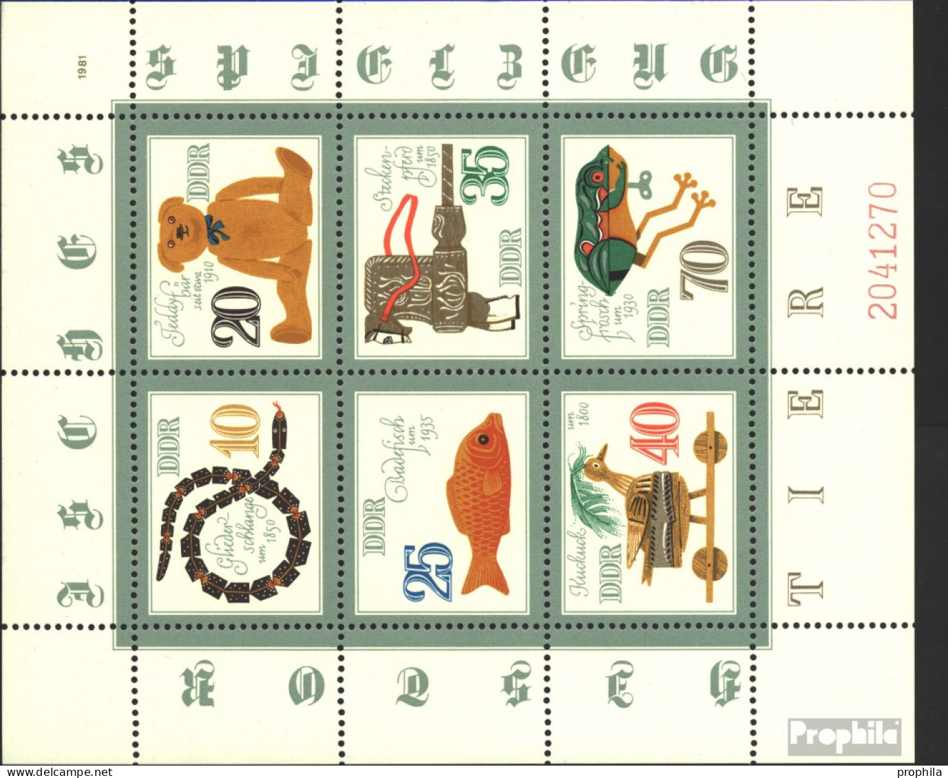 DDR 2661-2666 Kleinbogen (kompl.Ausgabe) Postfrisch 1981 Spielzeug - Unused Stamps