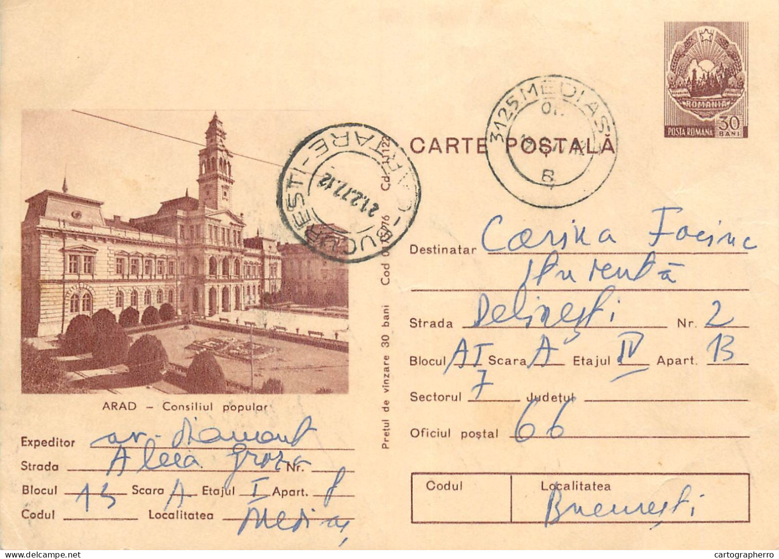 Postal Stationery Postcard Romania Arad Consiliu Popular - Rumänien