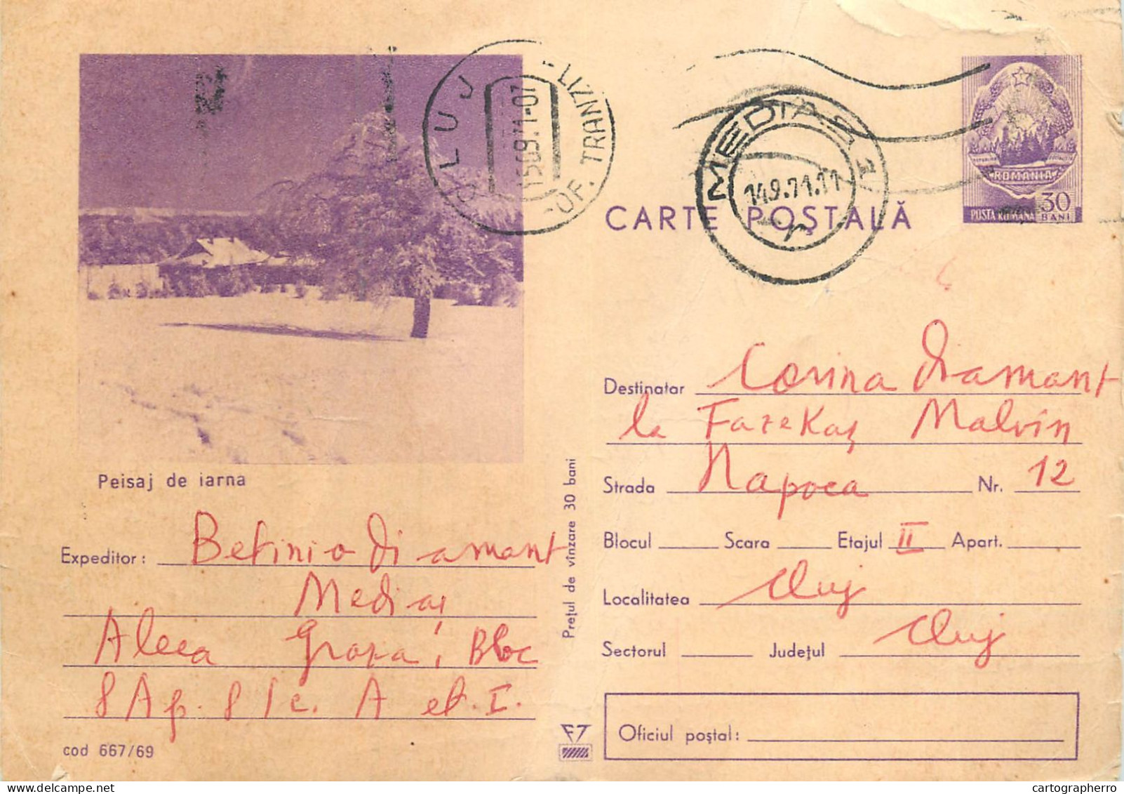 Postal Stationery Postcard Romania Peisaj De Iarna - Rumänien