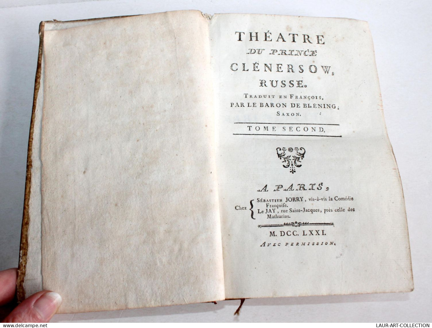 RARE THEATRE DU PRINCE CLENERSOW RUSSE, TRAD. EN FRANCOIS Par DE BLENING 1771 EO / ANCIEN LIVRE XVIIIe SIECLE (1803.198) - 1701-1800