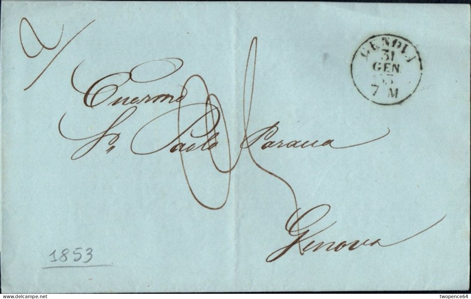 B14 - LETTERA DA GENOVA 1853 - ...-1850 Voorfilatelie