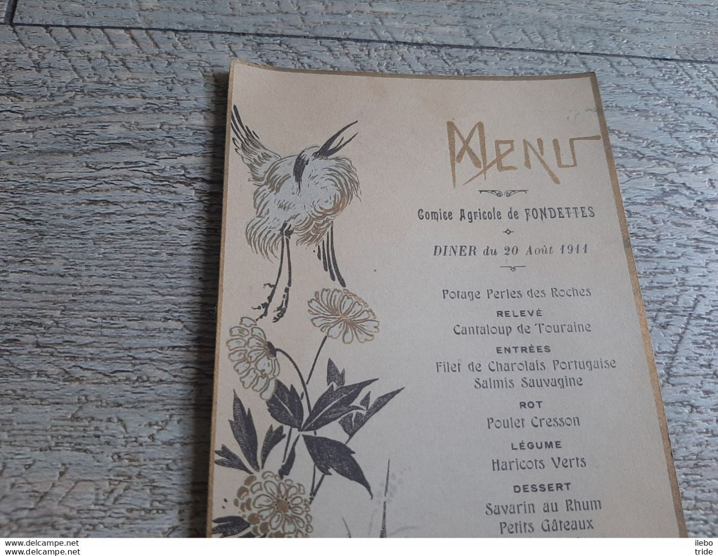 Menu Ancien Comice Agricole De Fondettes Dîner Du 20 Août 1911 Bodin Restaurateur - Menükarten