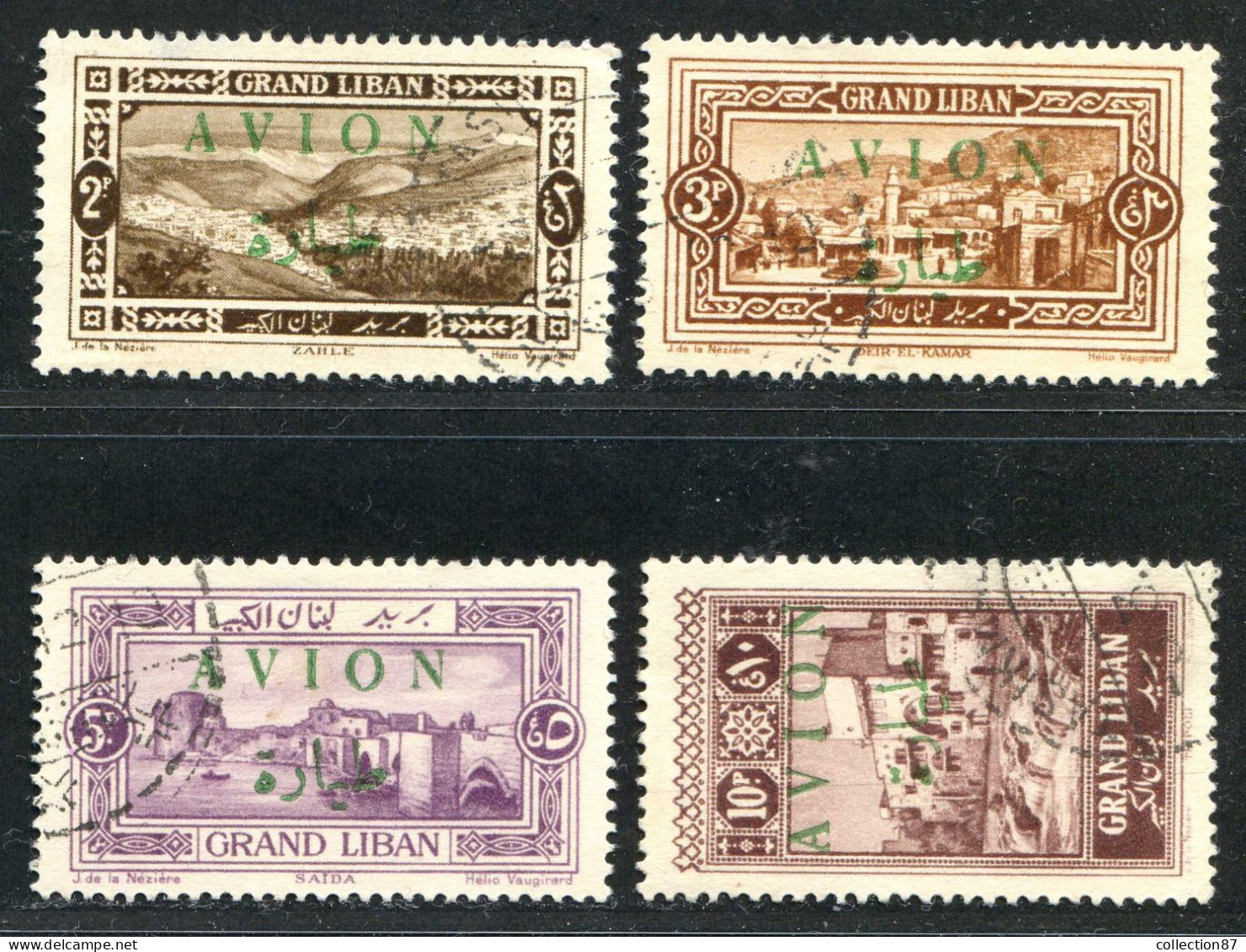 REF 091 > GRAND LIBAN < Yv PA N° 9 à 12 Ø < Oblitéré Dos Visible - Used Ø Cote 24 € - Aéro - Air Mail - Poste Aérienne