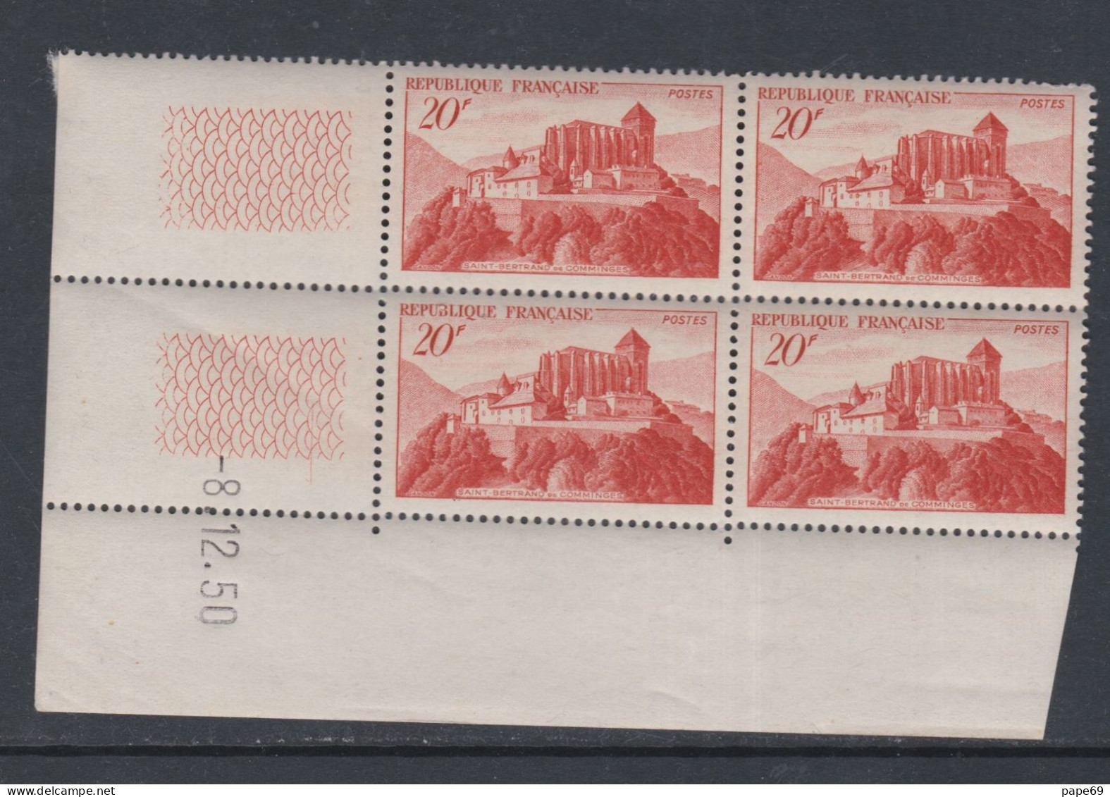 France  N° 841A XX  Saint-Bertrand-de-Comminges En Bloc De 4 Coin Daté Du 8 / 12 / 50 ;  Sans Charnière, TB - 1940-1949