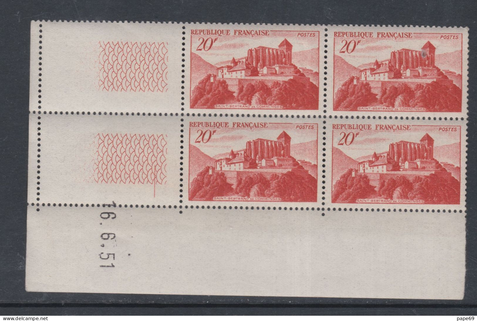 France  N° 841A XX  Saint-Bertrand-de-Comminges En Bloc De 4 Coin Daté Du 16 / 6 / 51 ;  Sans Charnière, TB - 1940-1949