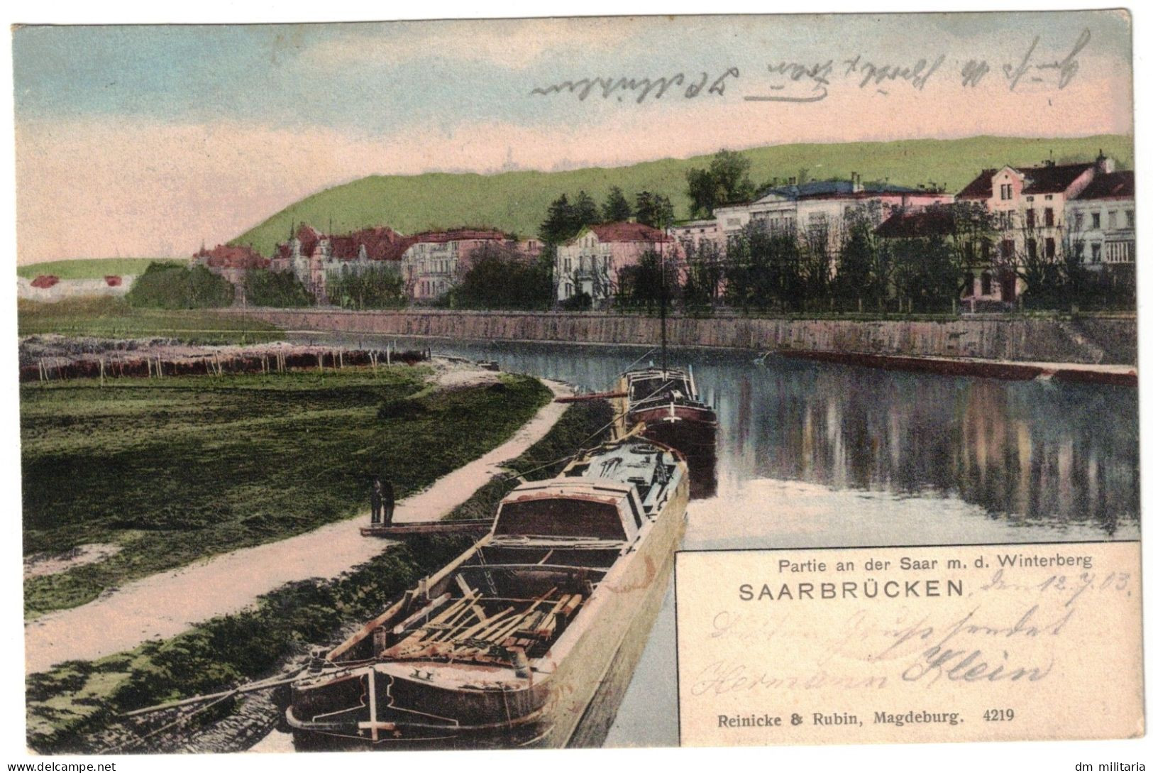 TRÈS BELLE CPA 1903 : SAARBRÜCKEN - PARTIE AN DER SAAR M.D. WINTERBERG - BELLE VUE SUR PÉNICHES - SARREBRUCK - ALLEMAGNE - Binnenschepen