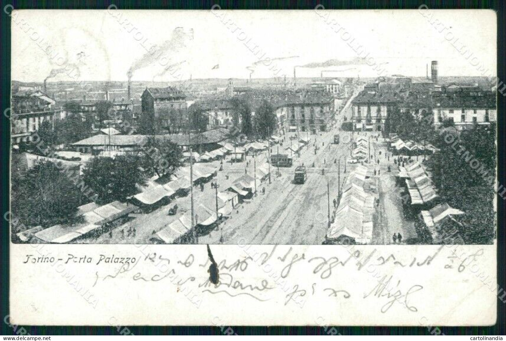 Torino Città Porta Palazzo Tram Mercato Cartolina RT3484 - Andere & Zonder Classificatie