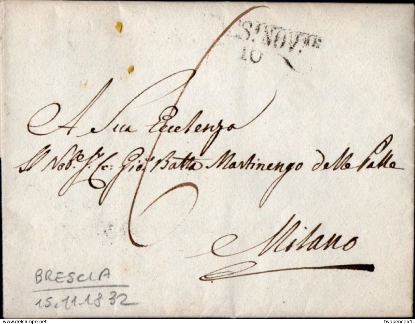 B16 - LETTERA PREFILATELICA DA BRESCIA A MILANO 1832 - 1. ...-1850 Prephilately