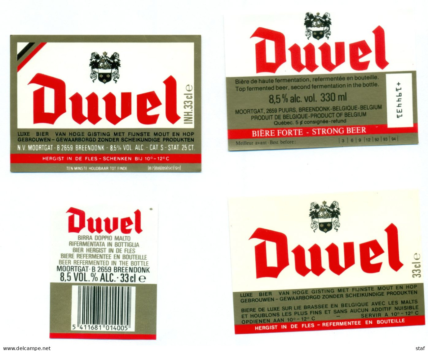 4 Verschillende Oude Etiketten Bier Duvel - Brouwerij / Brasserie Moortgat Te Breendonk - Beer